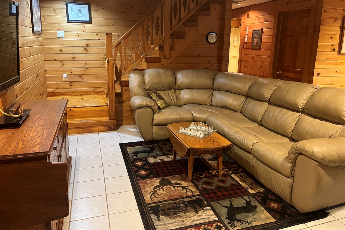 Lower level living area with Queen bed