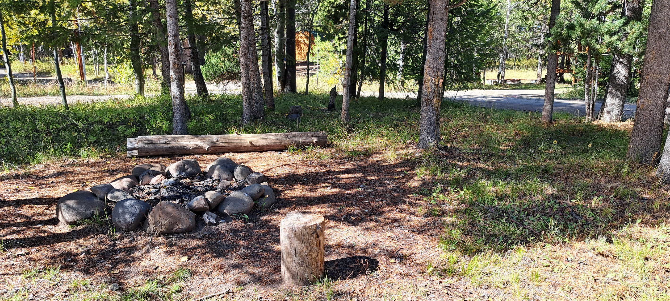 Fire pit area inside horseshoe driveway