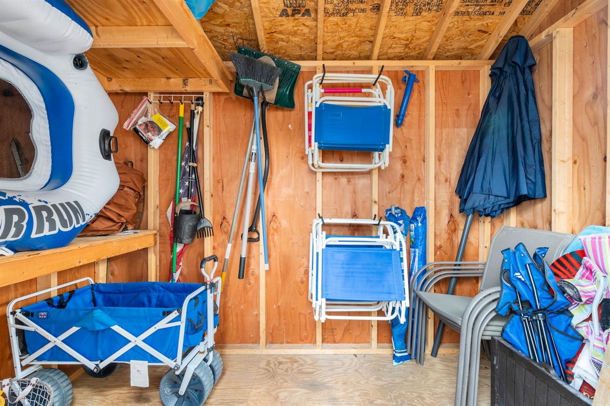 Make the most of your beach days with full access to our well-stocked storage shed. We provide everything you need for a fun day in the sun, including a beach wagon, folding chairs, umbrellas, and floats.