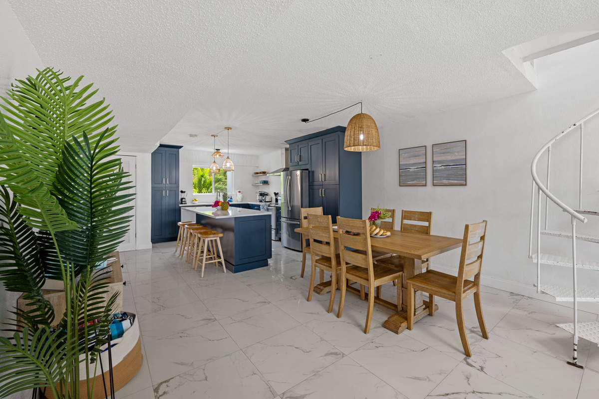 Enjoy breakfast before the beach or dinner with family in this welcoming dining space.