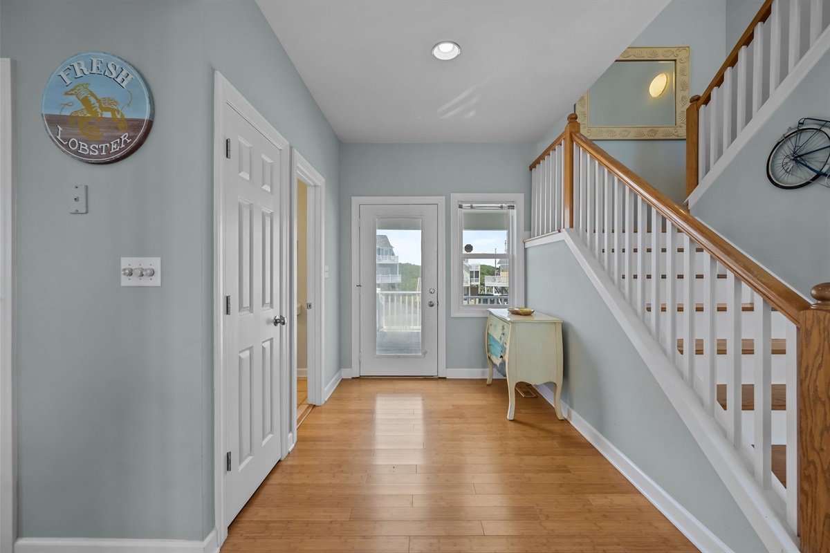 Natural light streams into the hallway