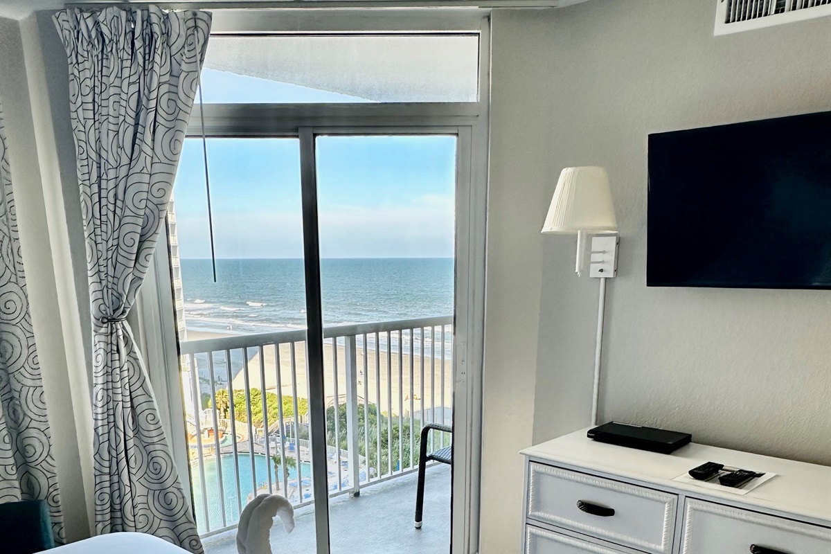 Oceanfront view from the master bedroom with direct access to our large balcony.