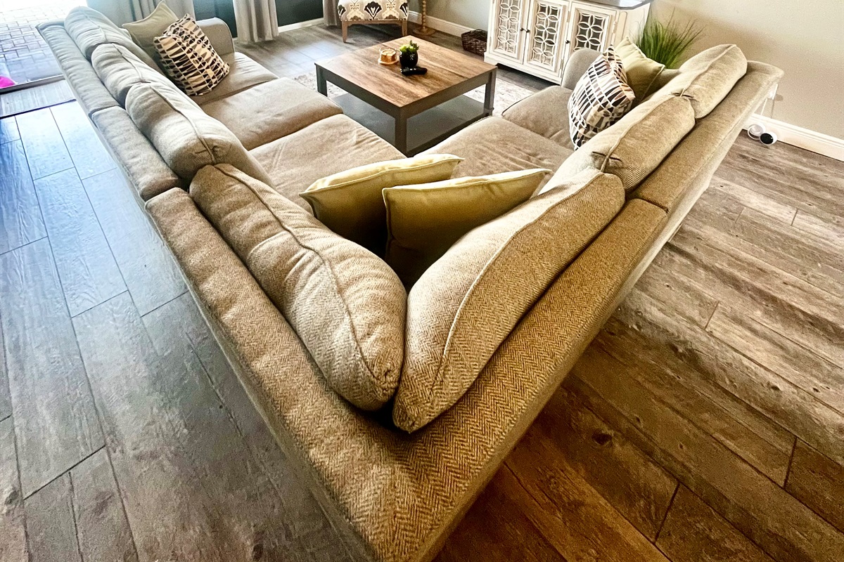 Living seating and open views to the pool area and unfiltered sunsets