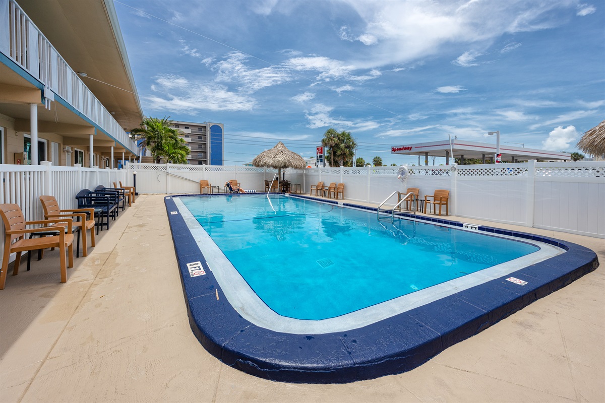 cool off in the pool or relax in the shade
