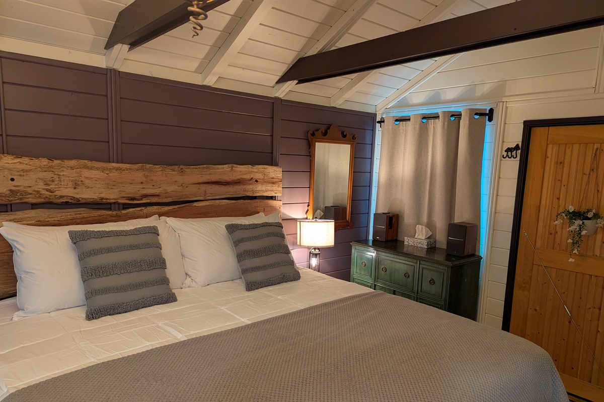 King Bed and Bluetooth speakers