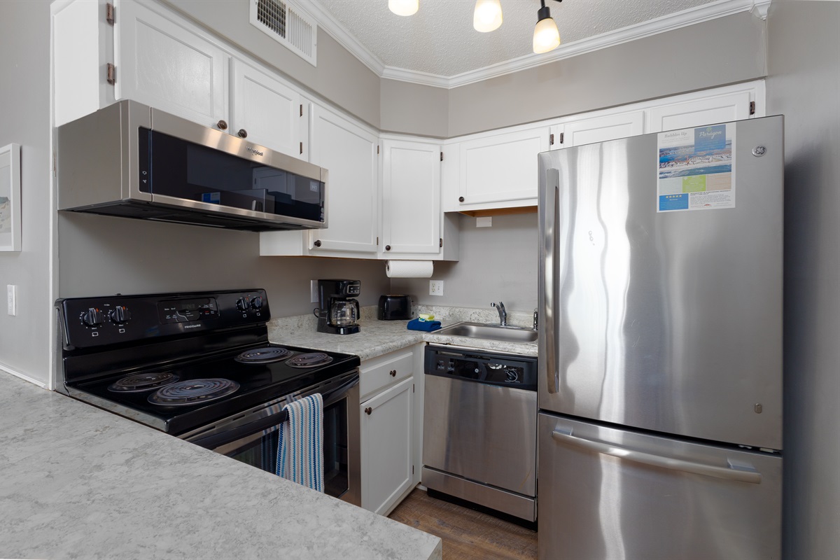 Stainless steel appliances in the kitchen