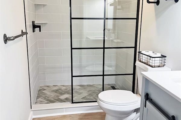 Full bathroom on main level of home with spacious stand up shower!