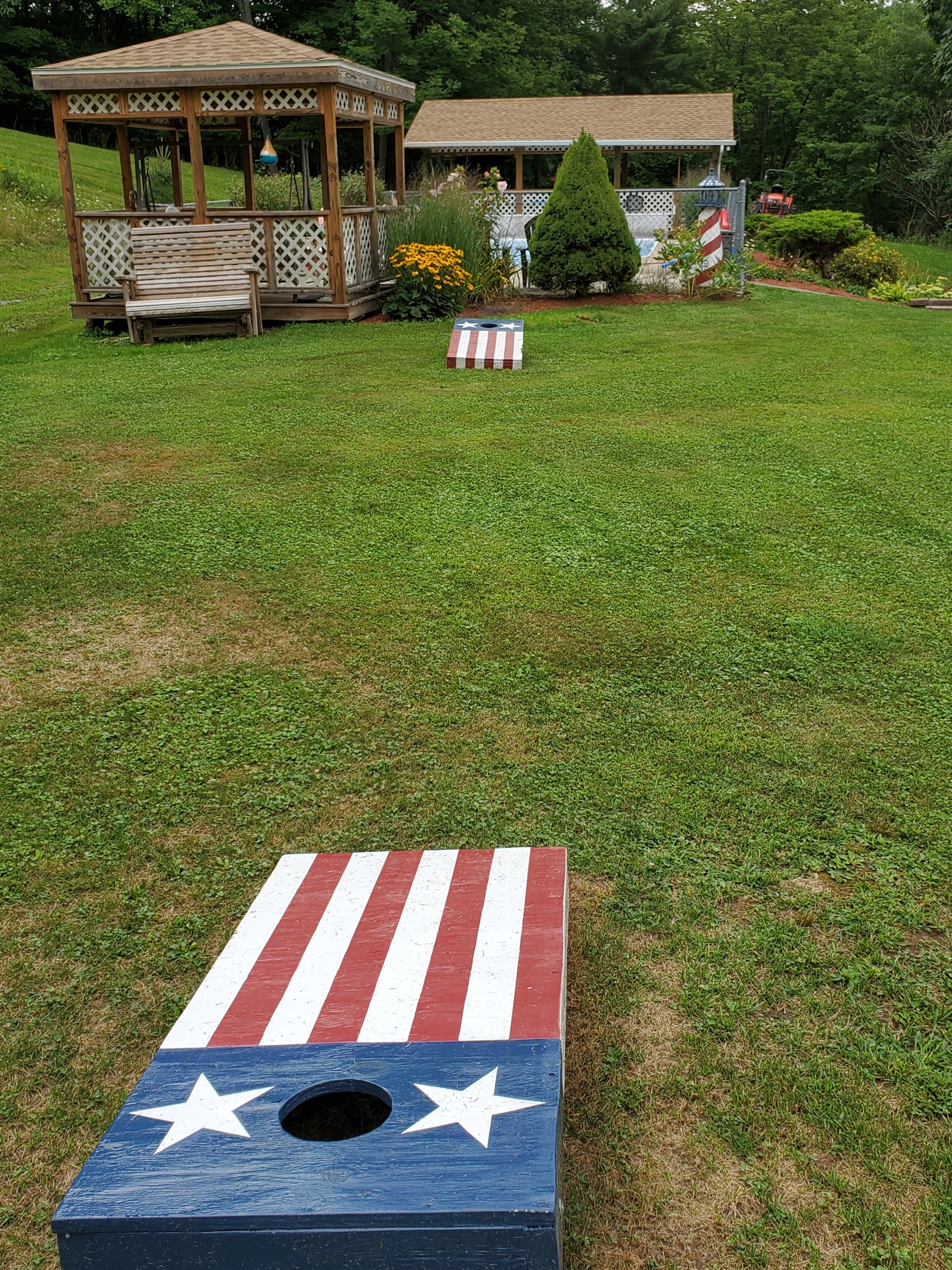 Lawn with cornhole
