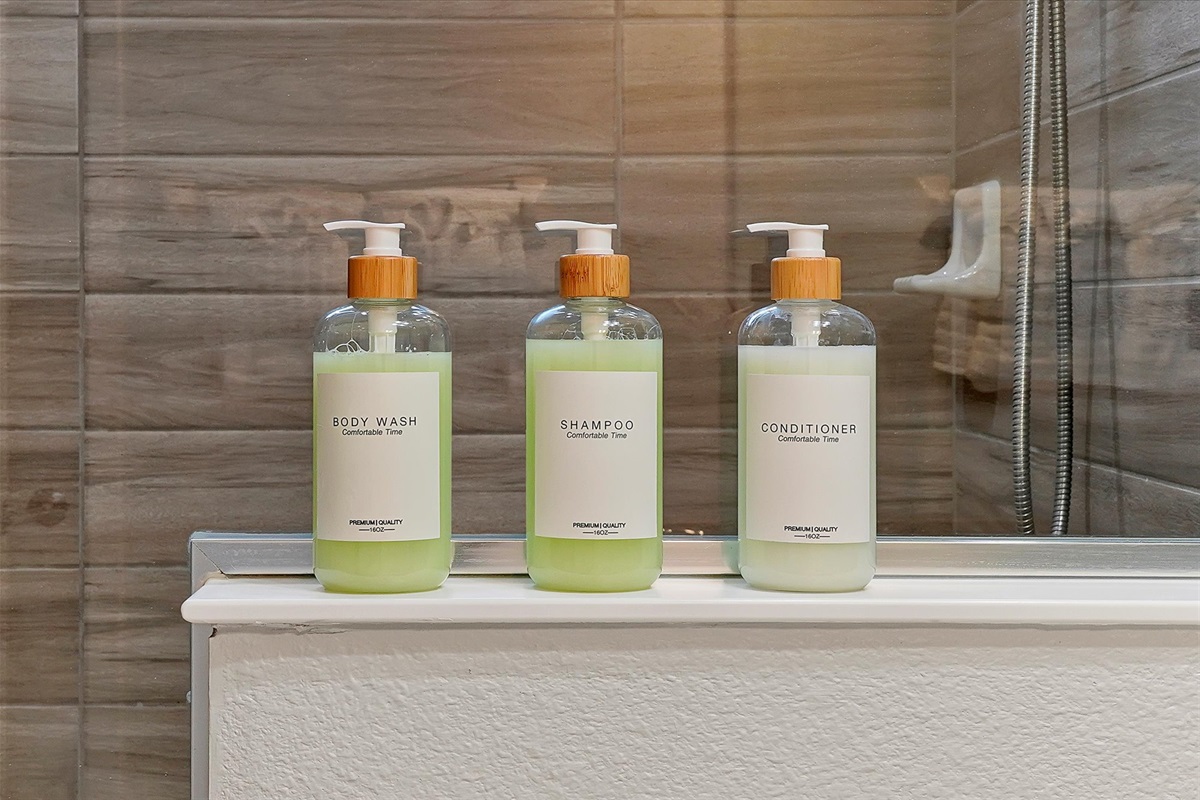 Body wash, shampoo and conditioner are provided