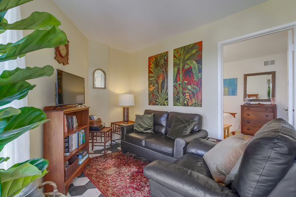 Relax on the couch and watch a movie.  Love seat and comfy chair added June 2023