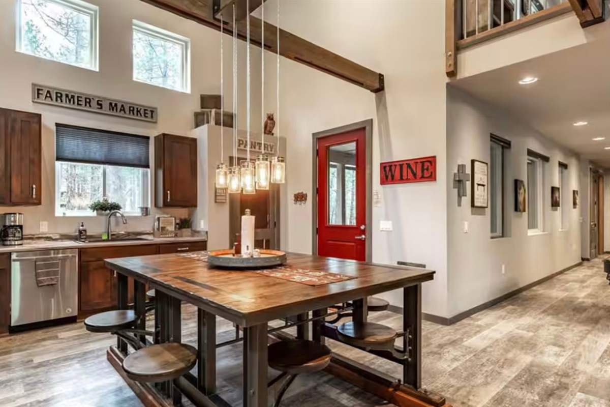 Kitchen and dining area designed for cooking and connecting together.
