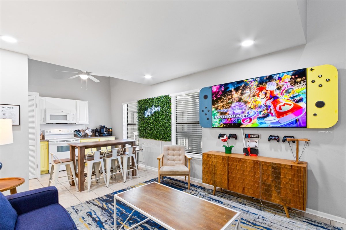 Have fun playing Nintendo Switch! We provide Mario Kart, Super Mario, Minecraft, & Fortnite