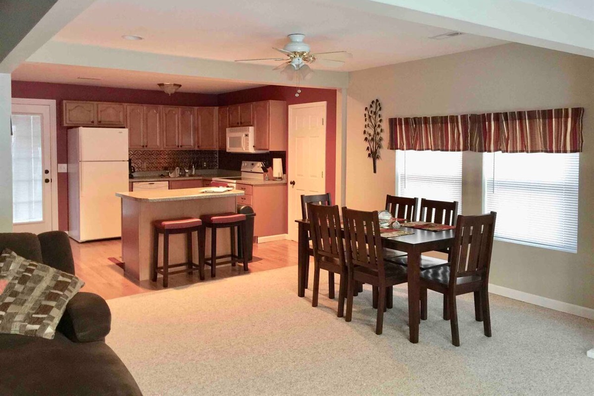 Open concept kitchen to living room and dining room