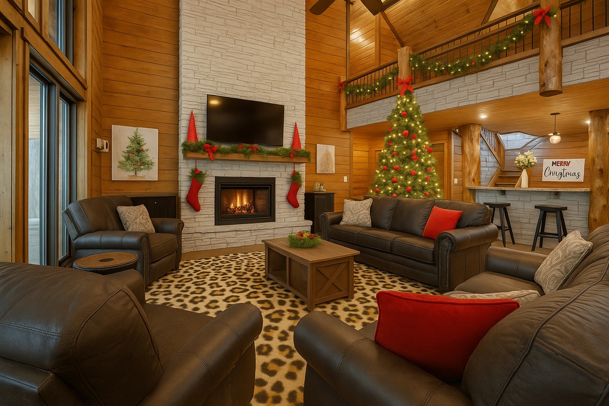 Warm up by the fire and celebrate the season in our luxurious cabin- sparkling lights, cozy vibes, and unforgettable holiday memories await for you and the whole family! 