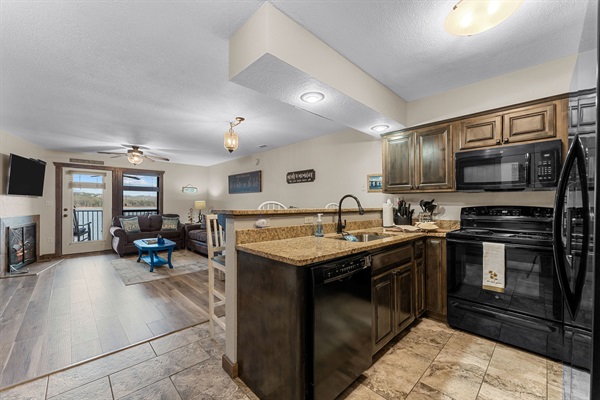 Breakfast bar and dishwasher. 