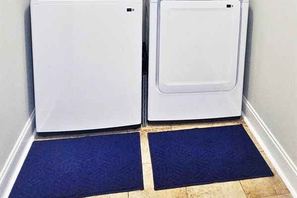 Brand new washer and dryer. You will find an ironing board, iron, and hair dryer here.  Complimentary starter laundry and cleaning supplies are provided. 