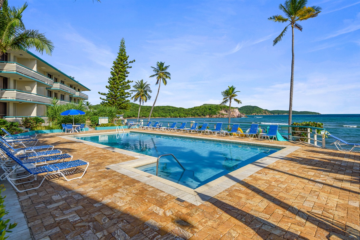 The beachside pool is only a few minute walk from the condo.  Enjoy the Tradewinds while enjoying the pool deck