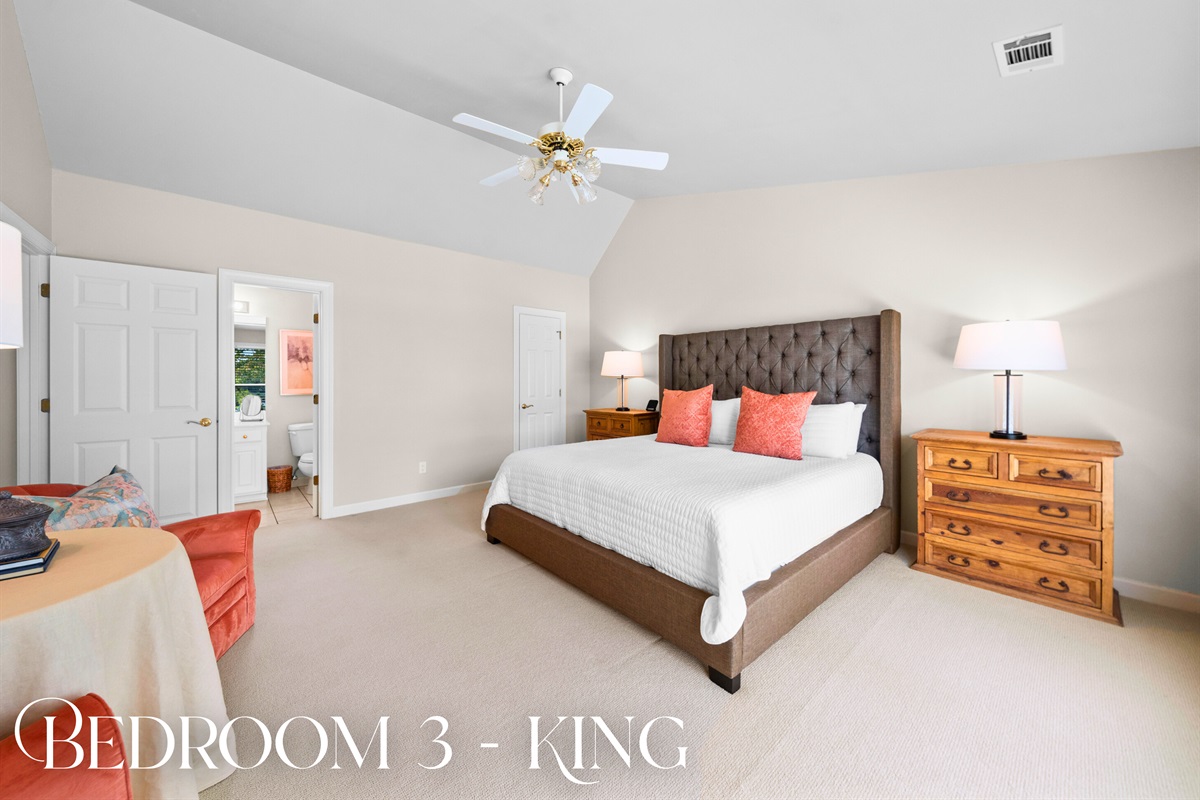 Bedroom 3 (King): Spacious and bright with a touch of sophistication and comfort.