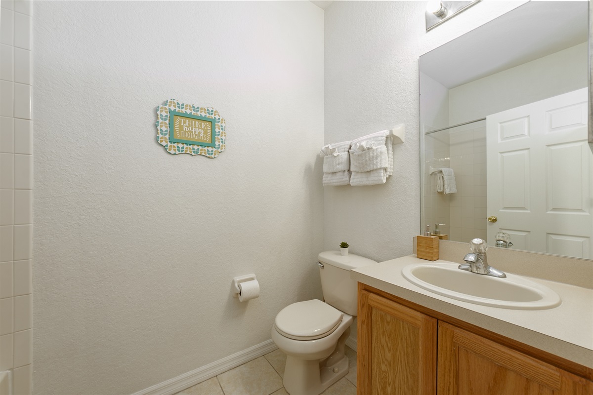 There is a full bathroom in the main floor (downstairs)