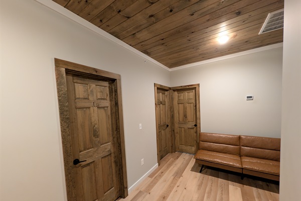 The comfortable furniture also doubles as a queen sleeping area for additional guests.