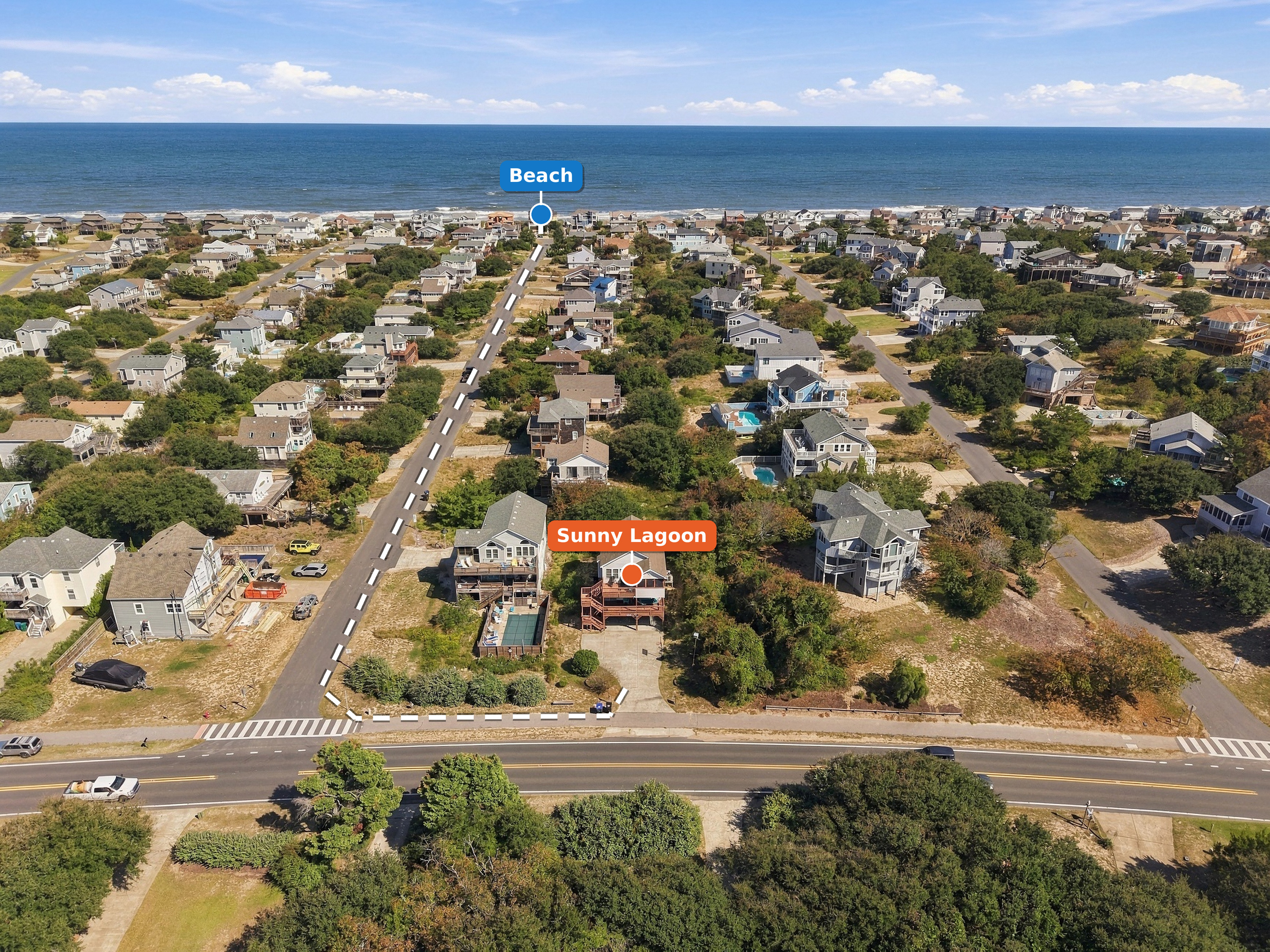Your easy path to the beach: follow the street straight down to the sand and the Atlantic.