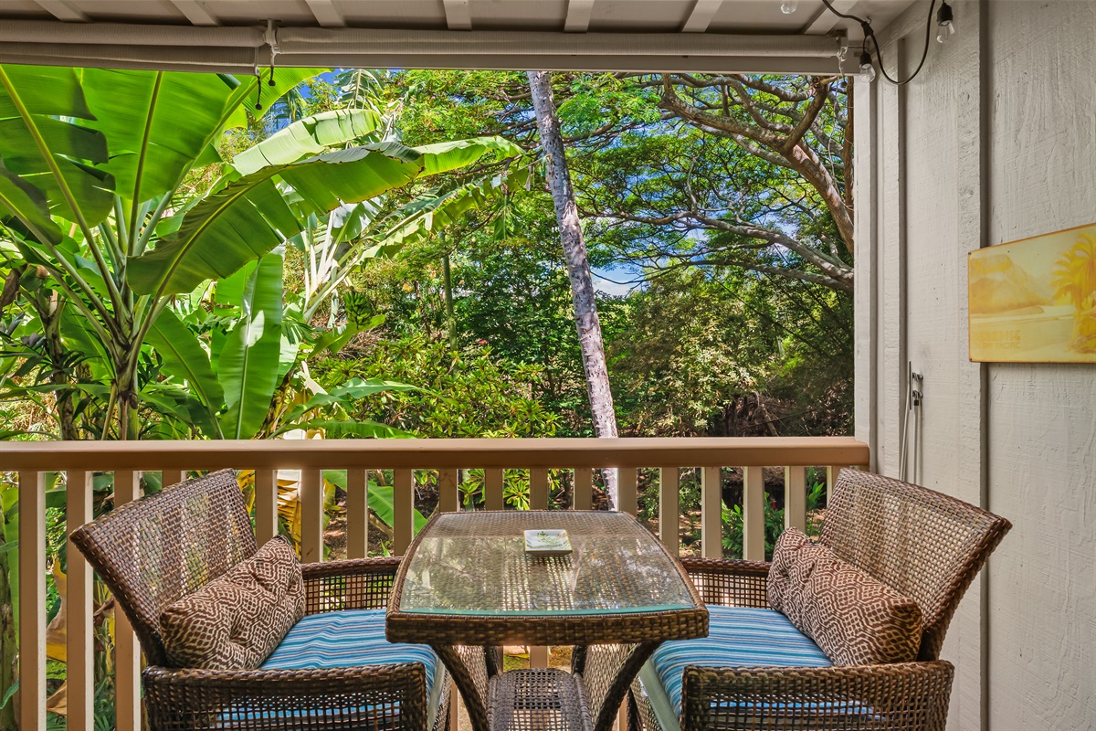Private lanai to beautiful gardens