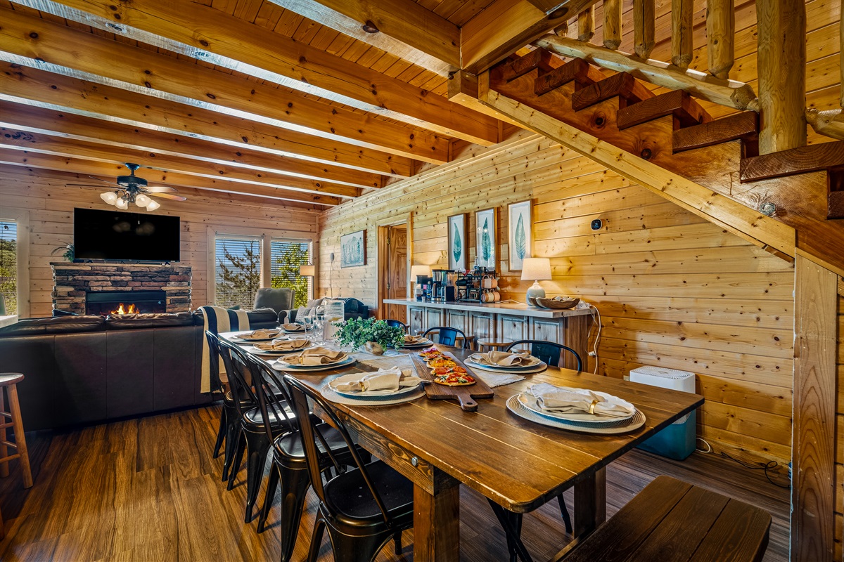 open-concept dining and living area