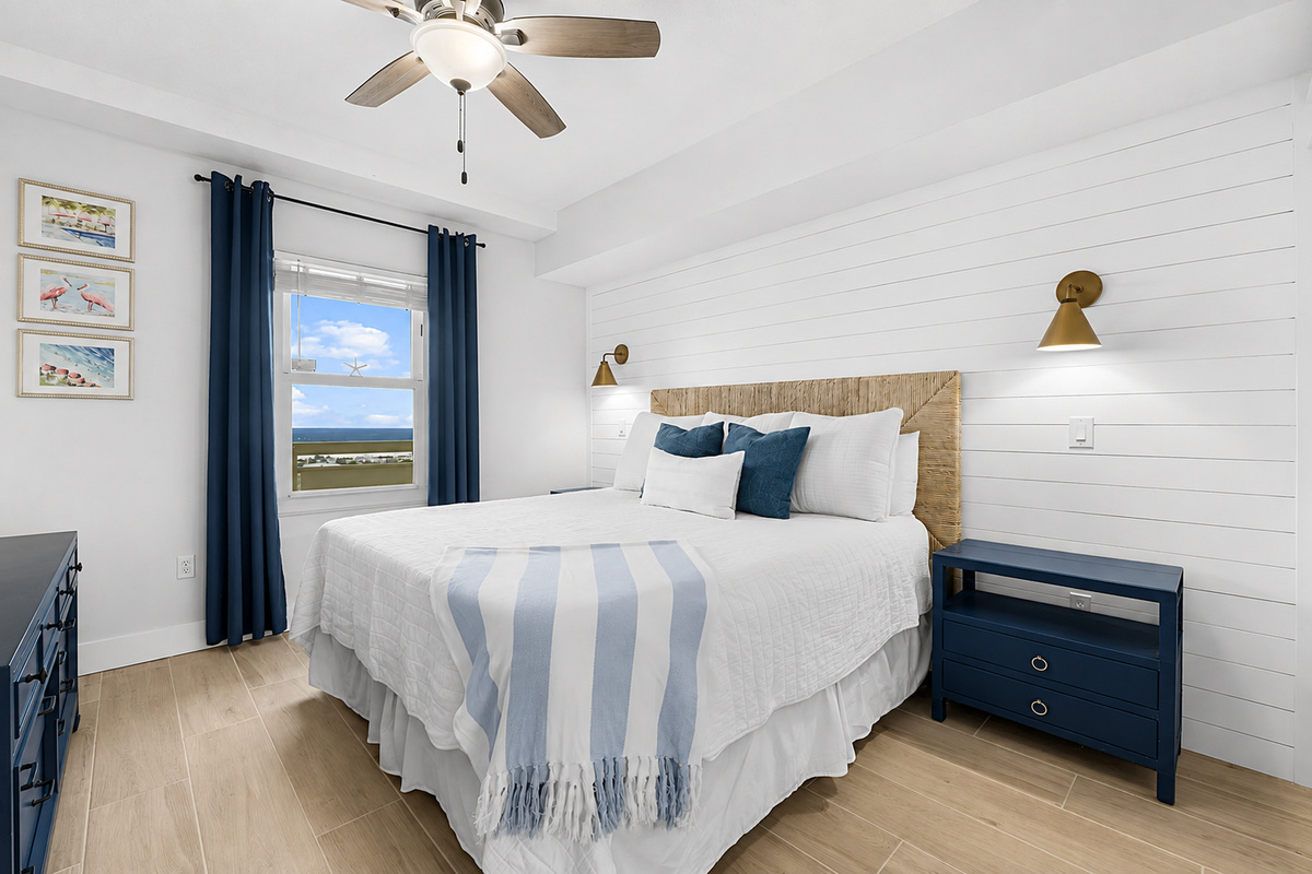 2nd King Bedroom w/ new memory foam topped Serta mattress.  Blinds and blackout curtains allow you to sleep in.