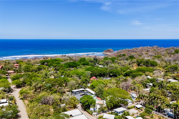 Aerial View. Oceano Pacifico is Located in a residential area only a 5-7 min walk to Playa Pelada beach.  Walk to Olgas or La Luna along the beach from the house.  