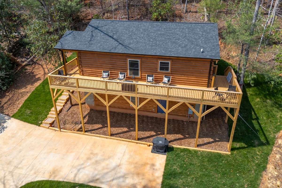 Front drone view of the cabin