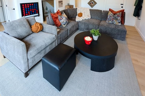 Enjoy cozy movie nights on our spacious sectional