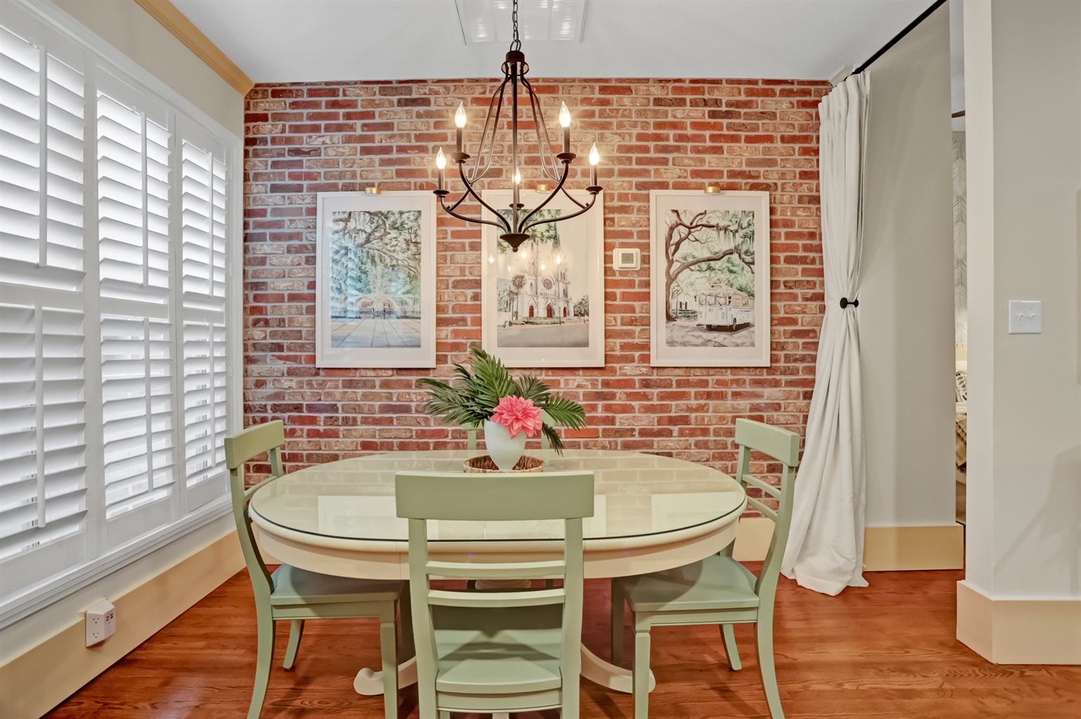 A charming spot to enjoy meals, morning coffee, or takeout nights.