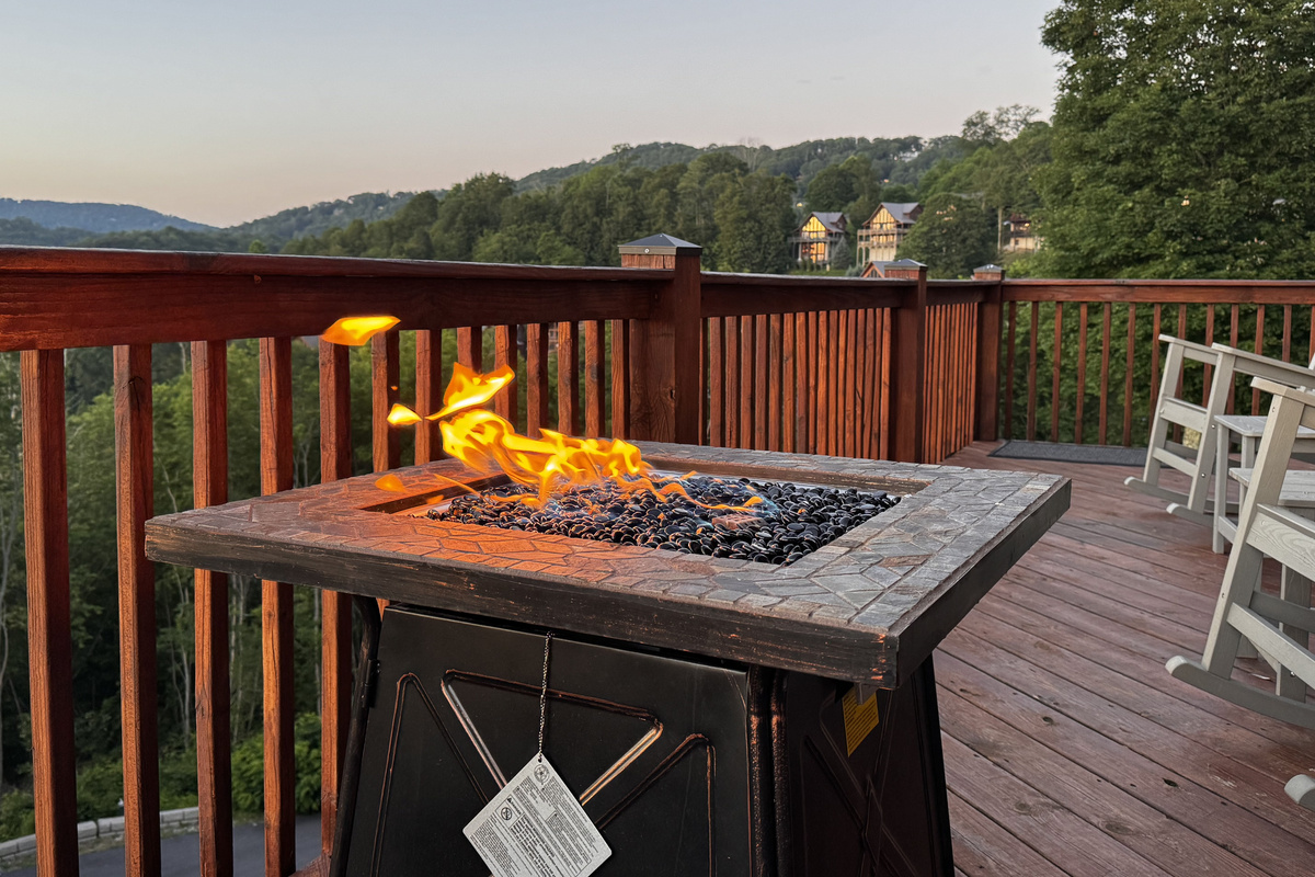 Enjoy cool mountain evenings around the deck fire table with the Blue Ridge Mountains in the background.