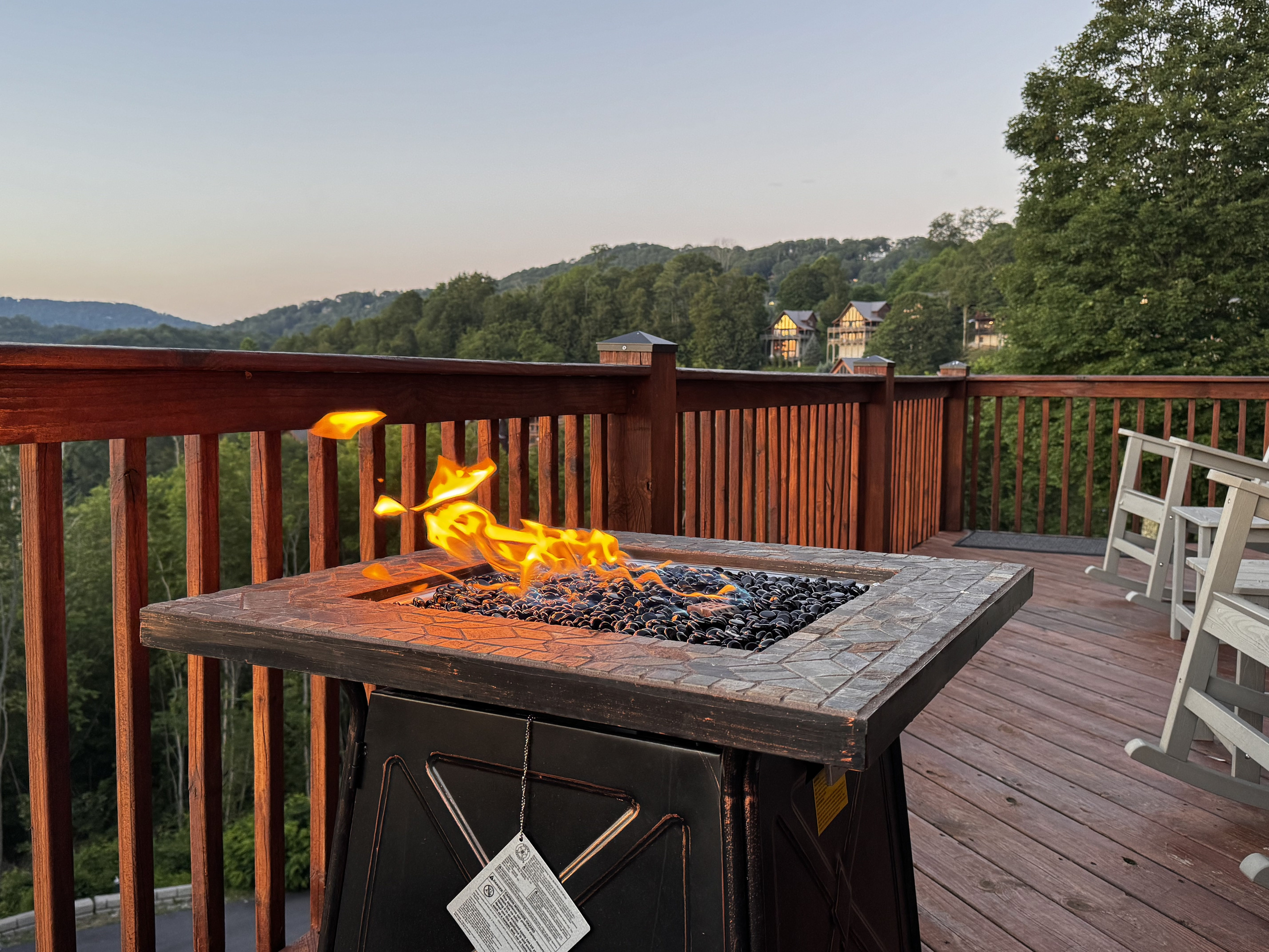 Enjoy cool mountain evenings around the deck fire table with the Blue Ridge Mountains in the background.