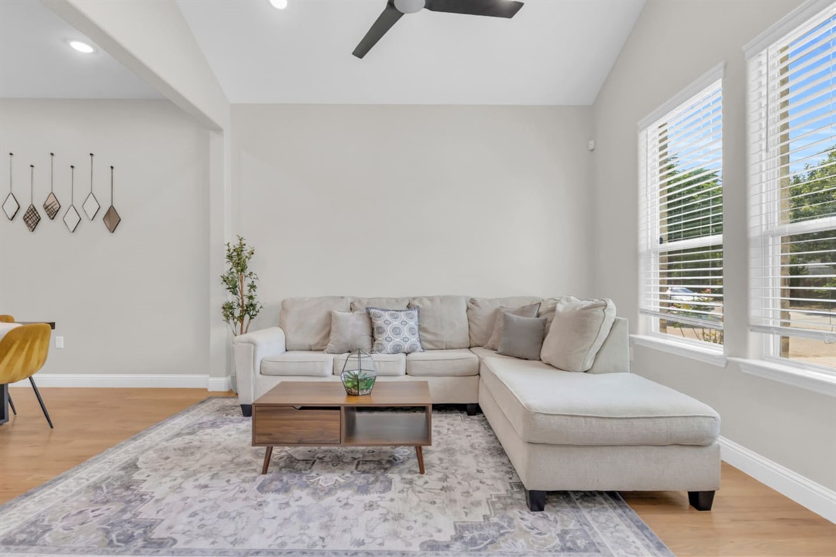 Spacious sectional sofa perfect for group lounging.