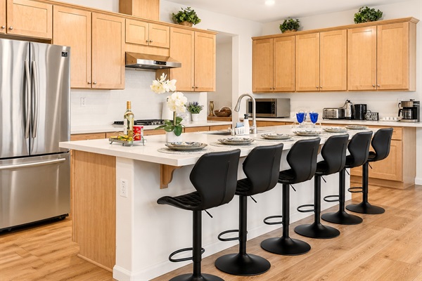 Large kitchen with island seating for group meals