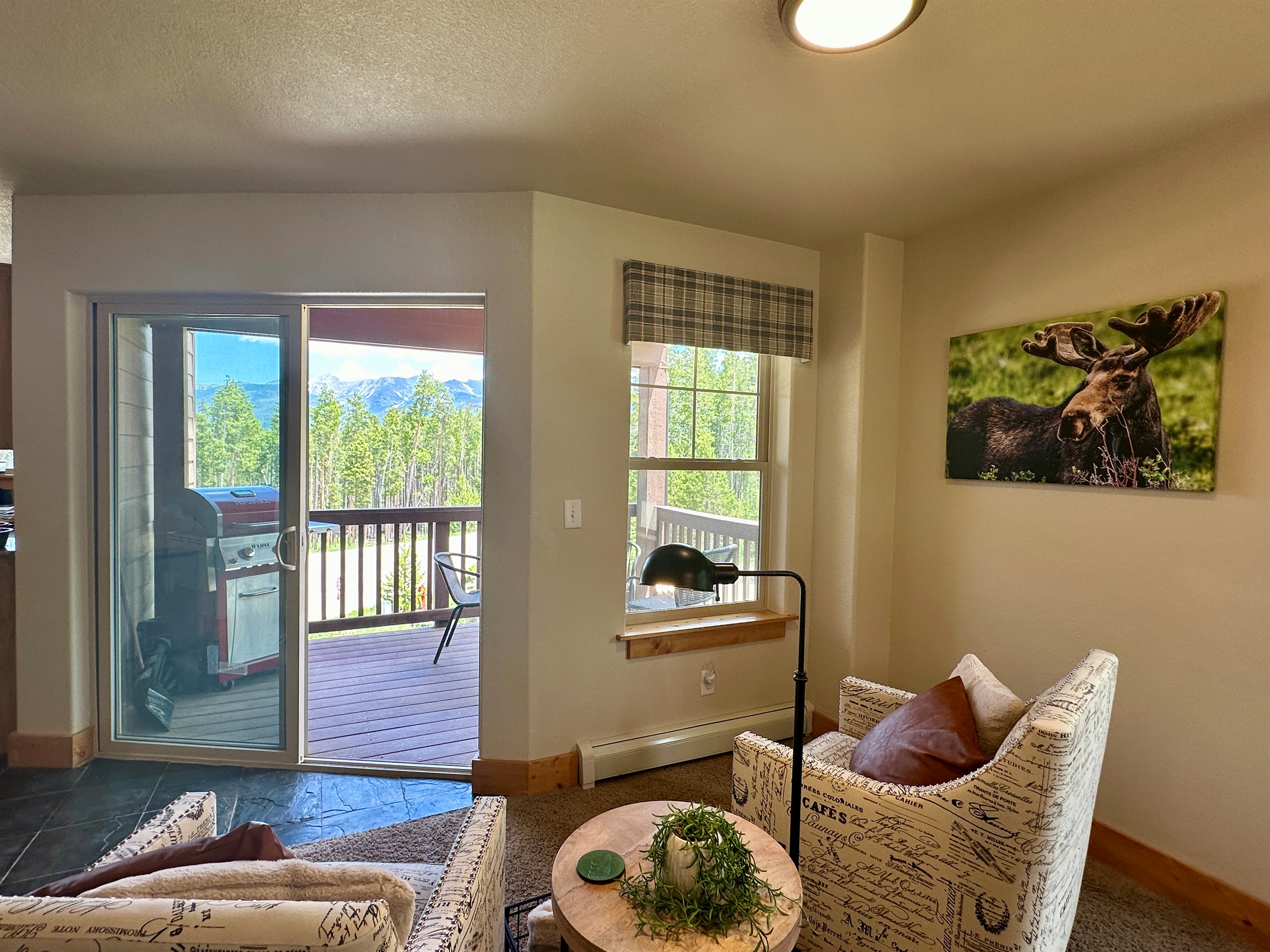 Seating area and outside deck.