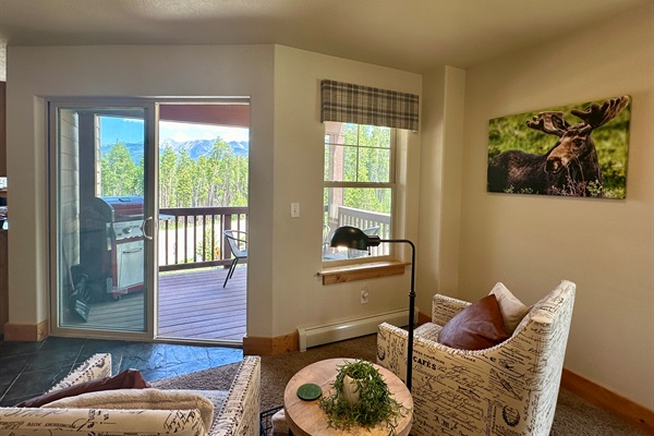Seating area and outside deck.
