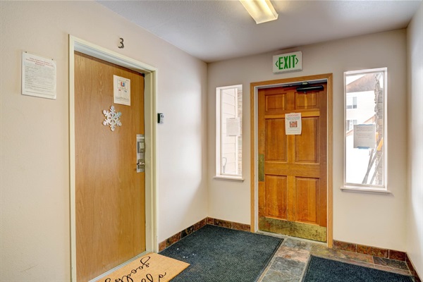 Entrance door into the building is steps away from the entrance of condo - all step free for those days when ski legs are tired or you have those heavy grocery bags.