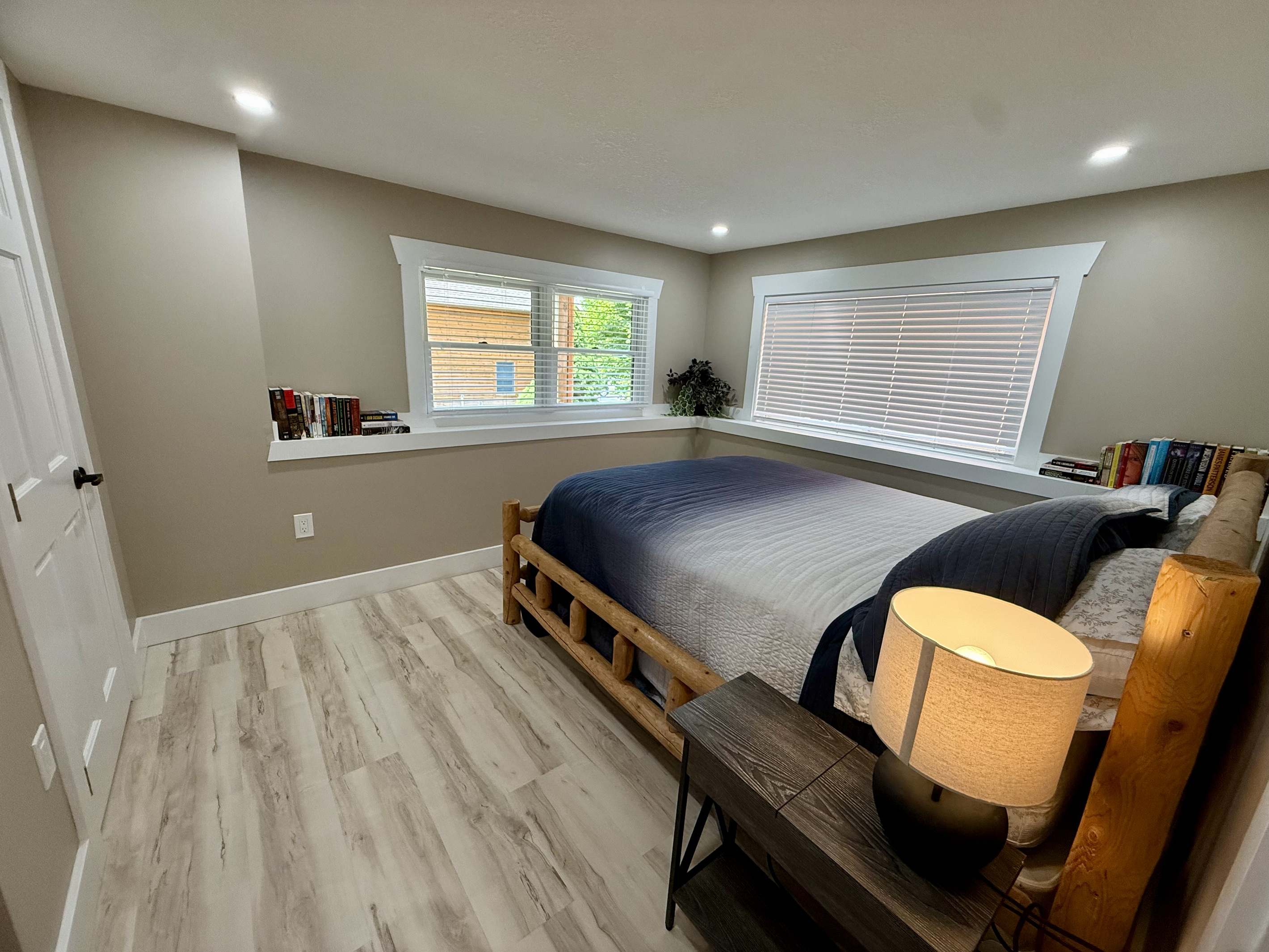 Bedroom downstairs in walkout basement with lake views