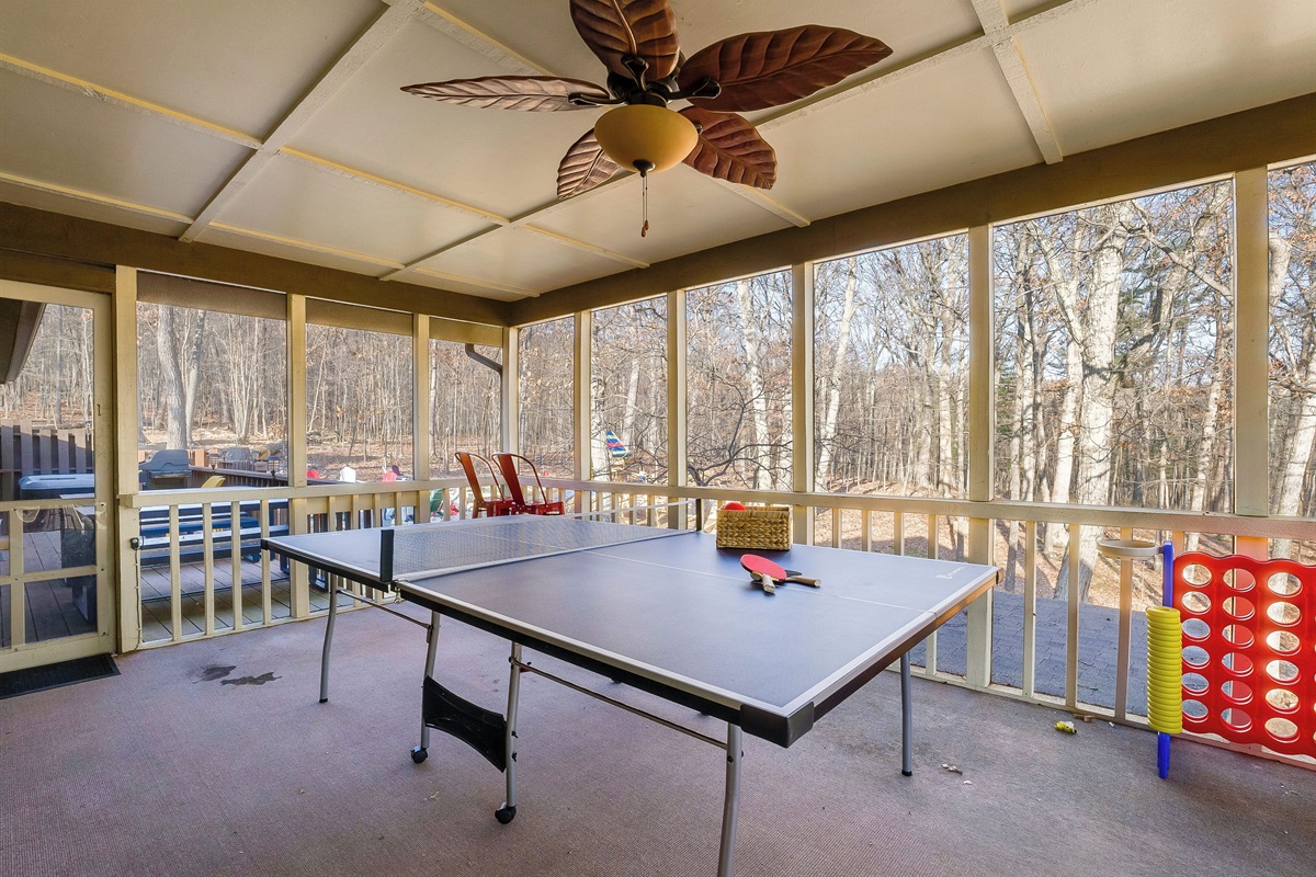 screened porch with ping pong/ connect 4