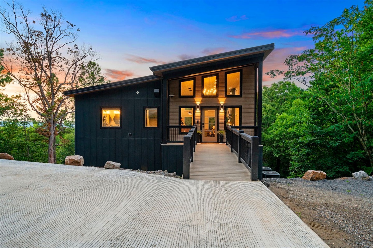 Paved driveway takes you all the way down to the walkway and front entrance to the Honeycomb Hideout.