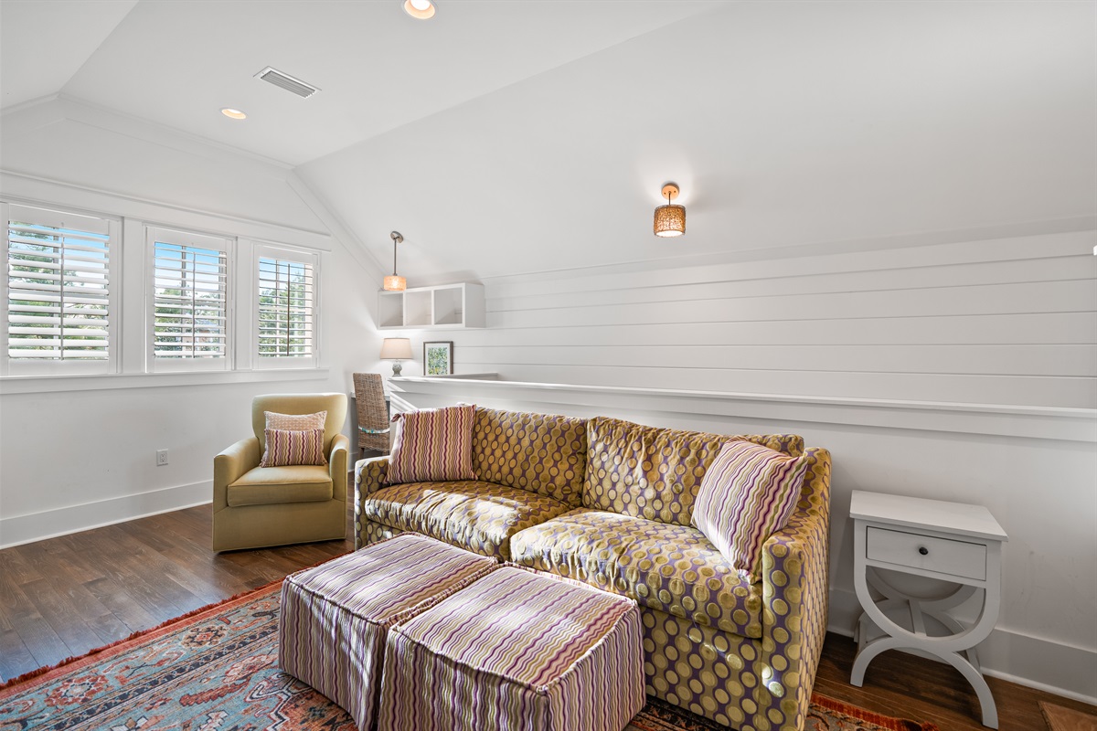 Guests & kids can get away upstairs in the loft area and enjoy the TV, games or read a book.  If work is calling there is desk space too. 