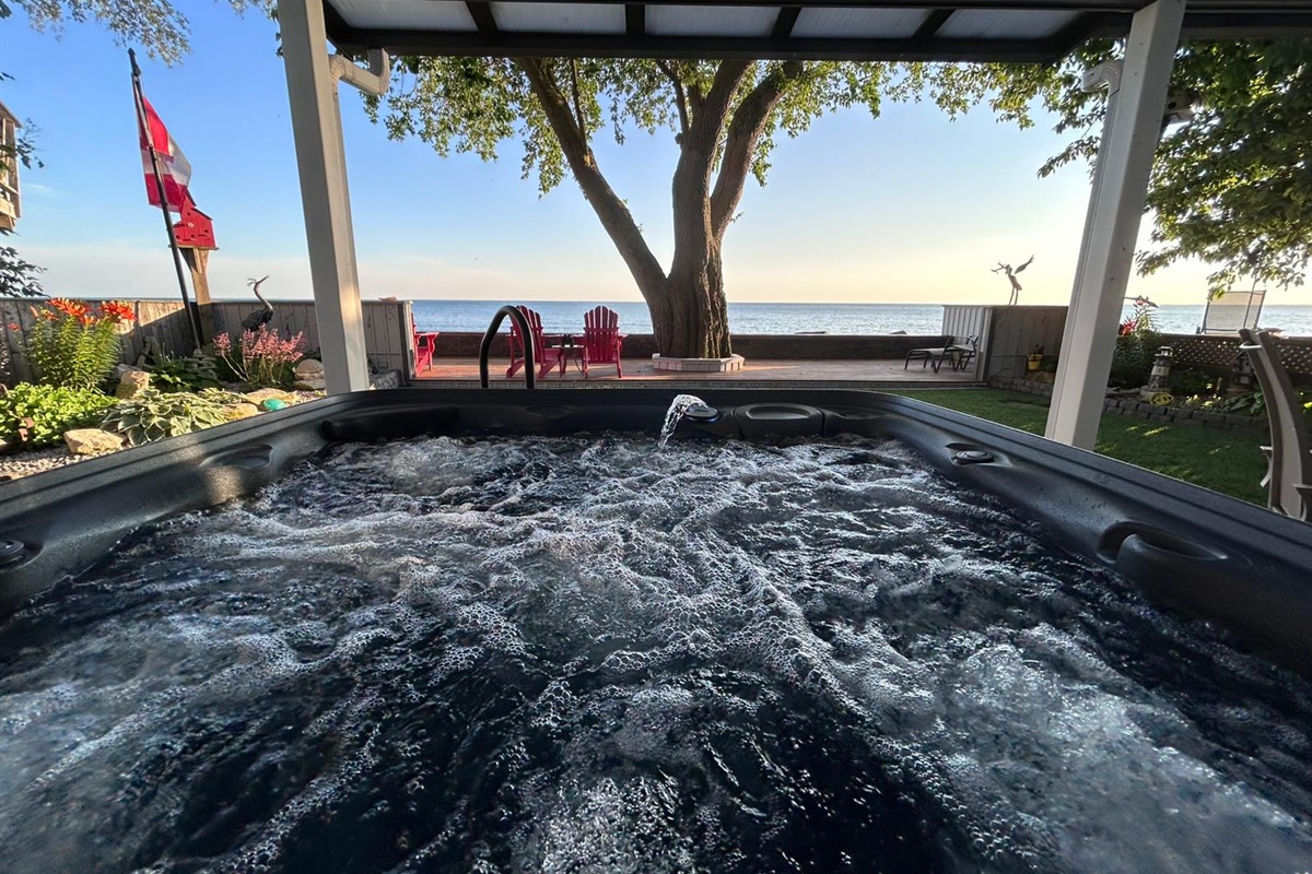 Unwind in the hot tub with Lake Erie as your backdrop.