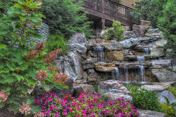 Peaceful and inviting waterfall outside the Conference Center at the resort