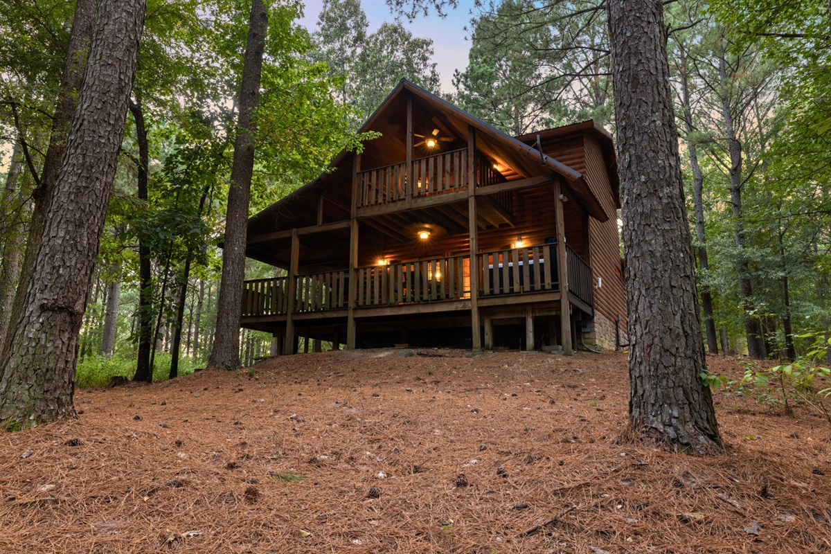 Cabin front porch view, perfect for morning coffee outdoors