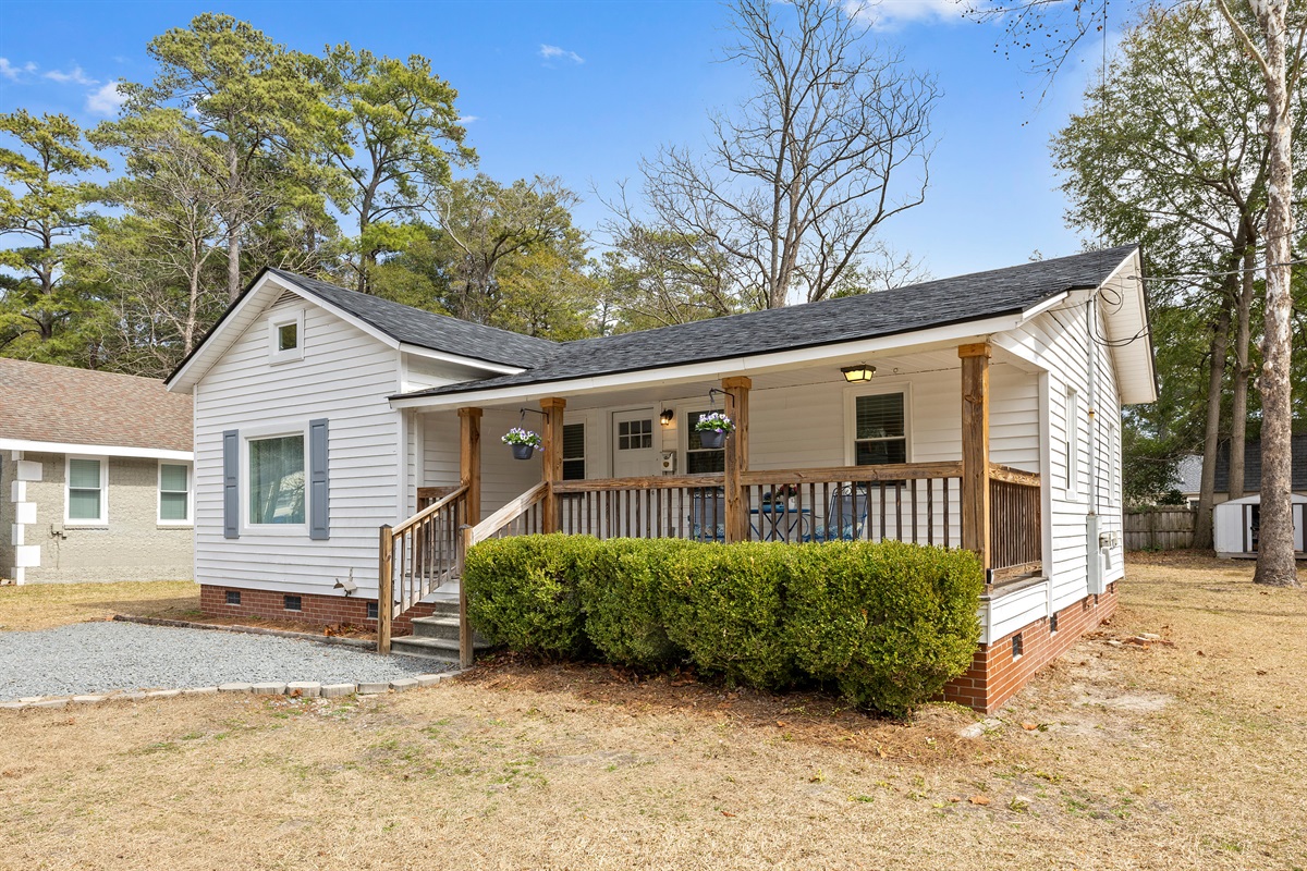 The front of the house with a covered porch
