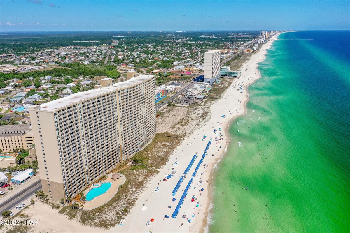 Aerial view of Emerald Beach Resort! Check out the white sandy beaches!