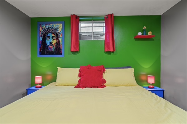 Enjoy a restful night's sleep on our king-sized bed and unwind with the smart TV for a perfect bedtime experience.