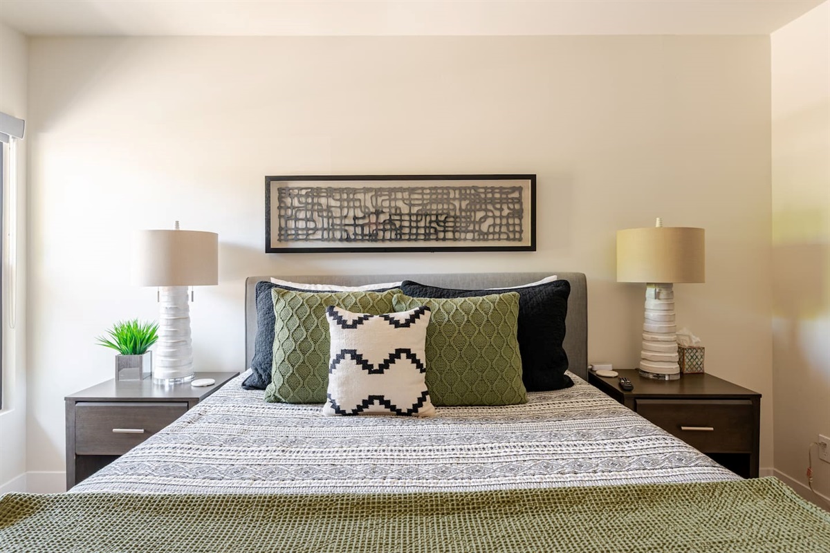 Thoughtful touches like textured pillows and warm lighting create a cozy, inviting atmosphere you’ll love returning to each evening.

